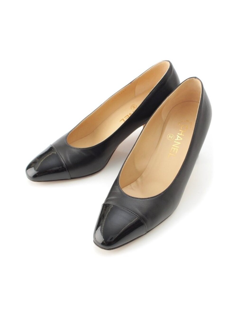 Chanel 17C Leather Patent CC Logo Heels Pumps Black